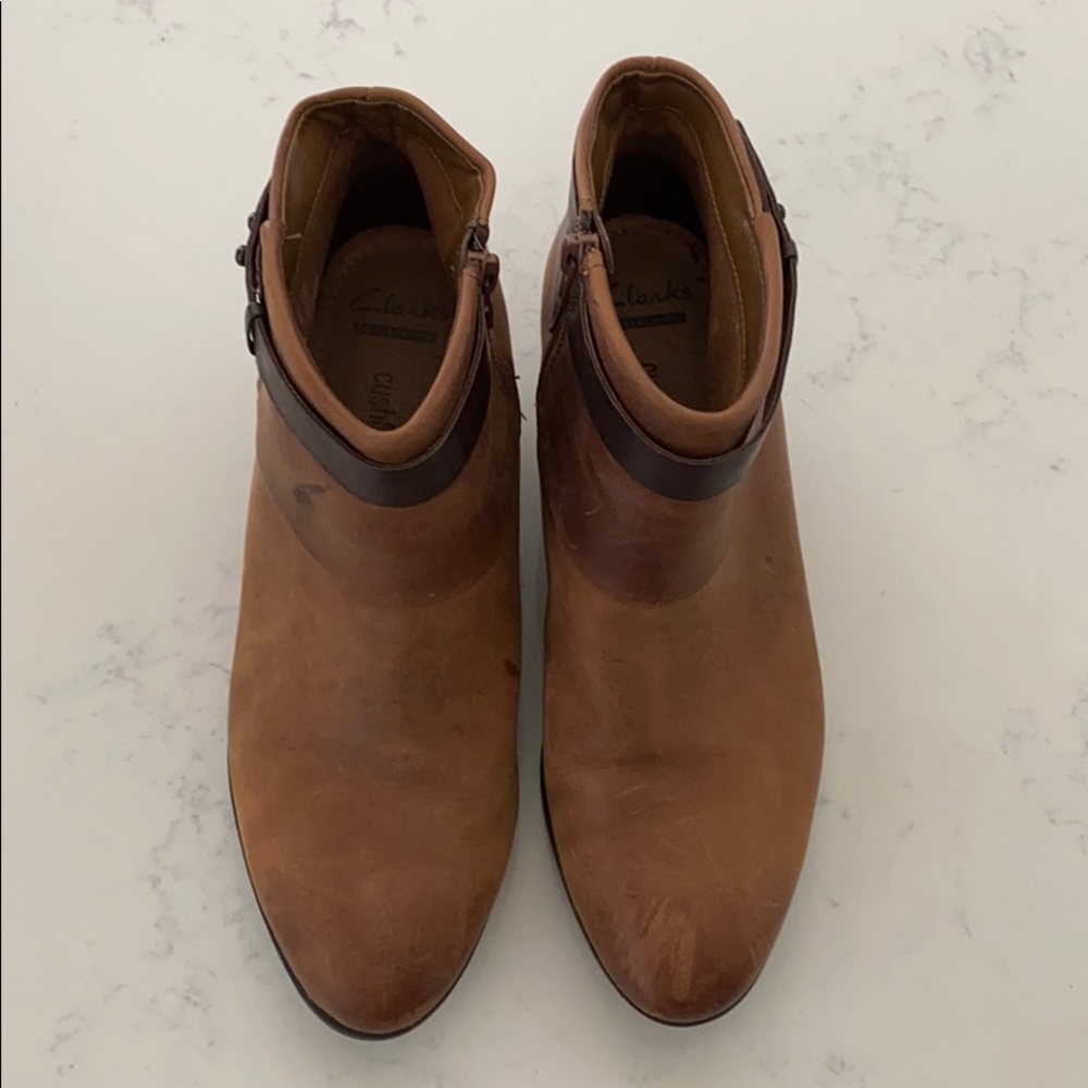 Worn- once Clark’s leather booties.